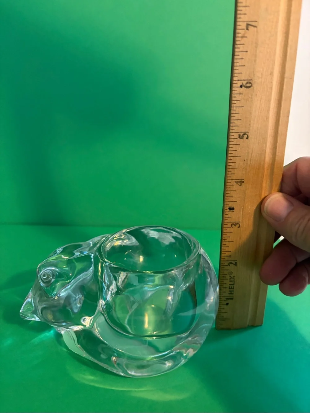 Clear Glass Cat Candle Holder Trinket Dish Paperweight
